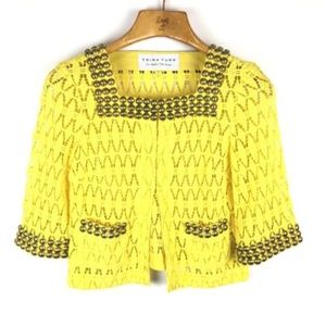 TRINA TURK Yellow Jacket Top Cardigan Studded